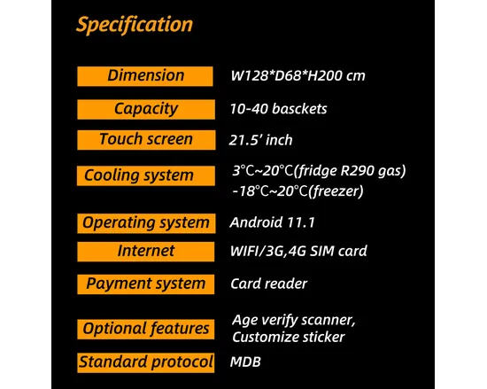 specification of Micron Office vending machine